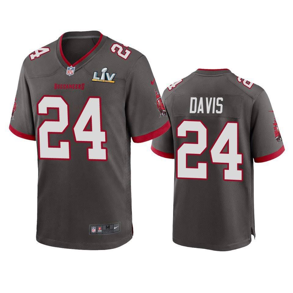 Men Tampa Bay Buccaneers 24 Carlton Davis III Nike Grey Super Bowl LV Game NFL Jersey